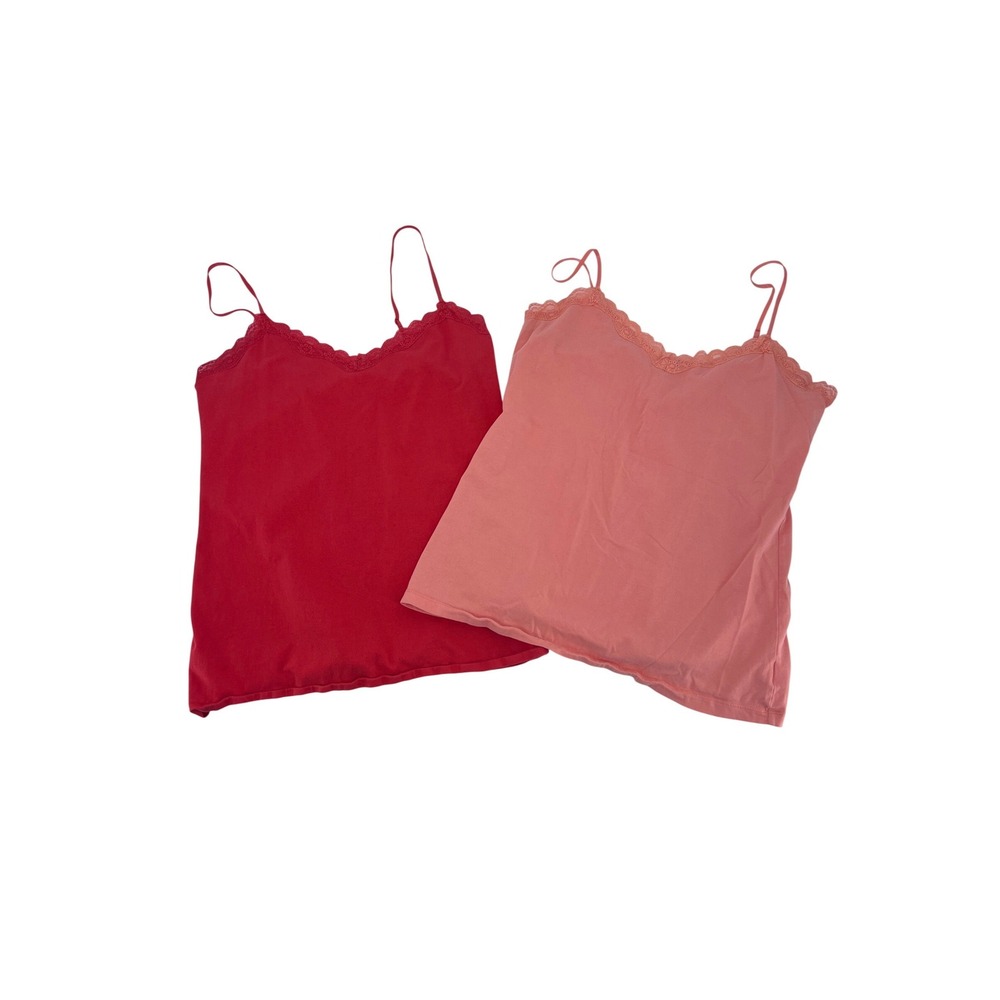 Old Navy Womens Lace Trim Camisole‎ Tank Top Bundle Coral Orange Large 2 Pack